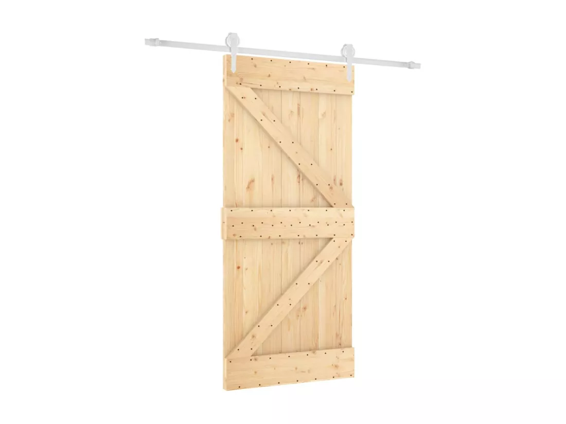 Porte coulissante et kit de quincaillerie 95x210 cm pin massif