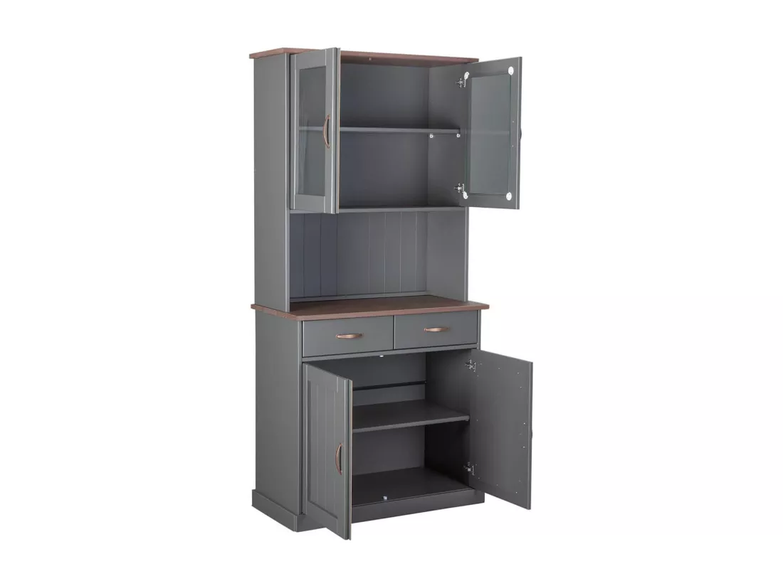 MELINA - Buffet Vaisselier 4 Portes 2 Tiroirs Coloris Gris