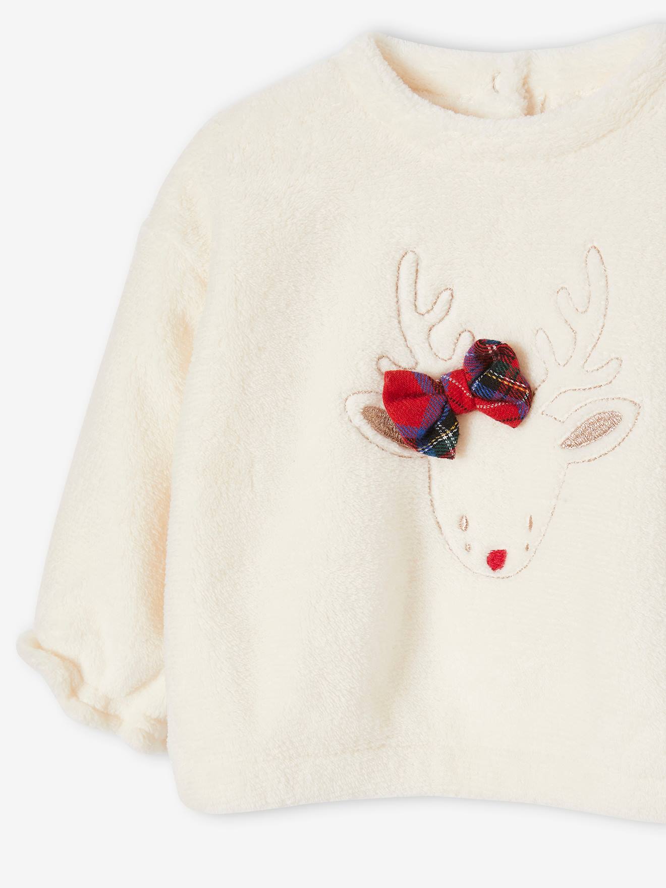 Moletom de pele sintética com estampa de rena para bebê, cor off-white