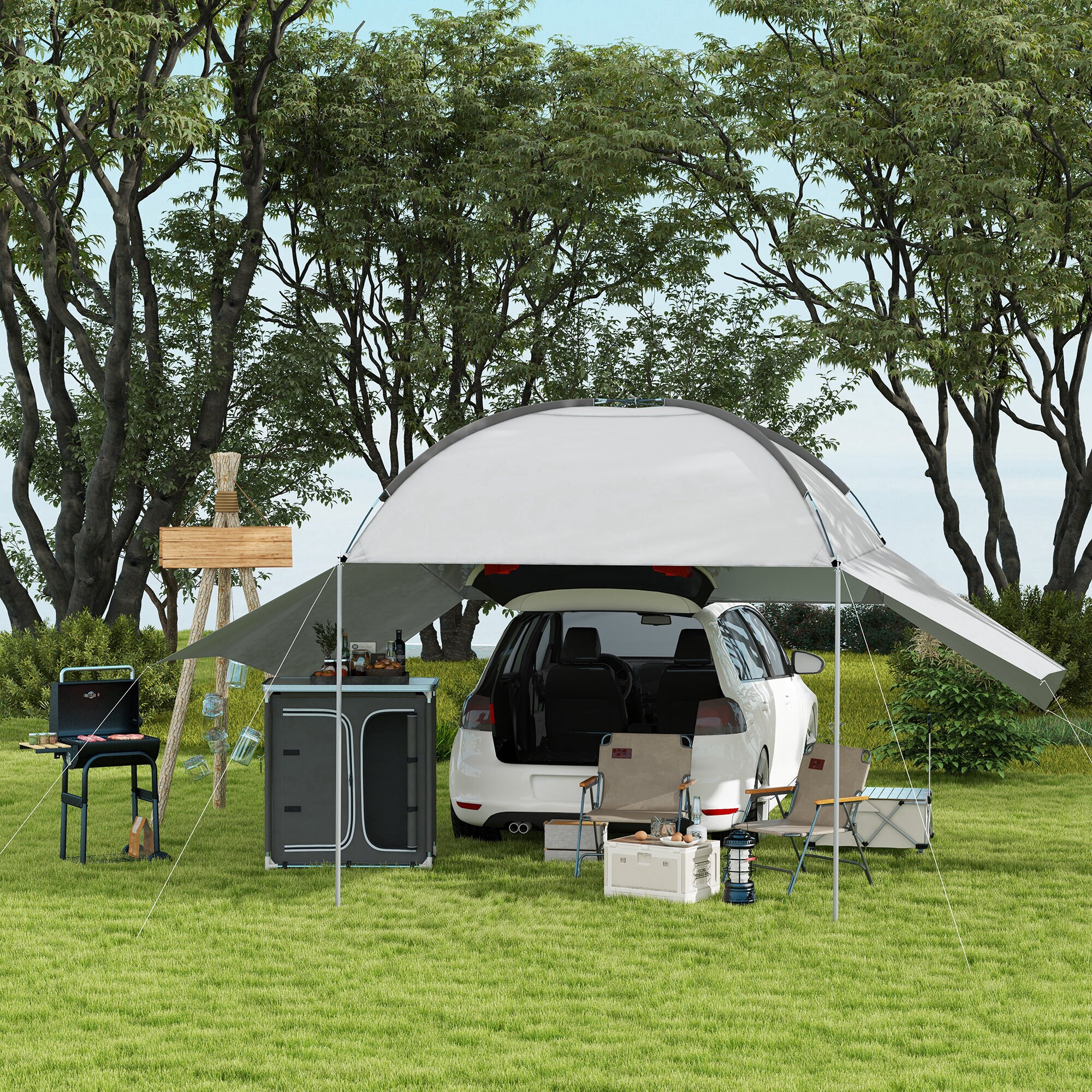 Outsunny 2in1Campingtisch mit Arbeitsplatte und Fächern grau 96 x 49,5 x 104 cm (LxBxH)