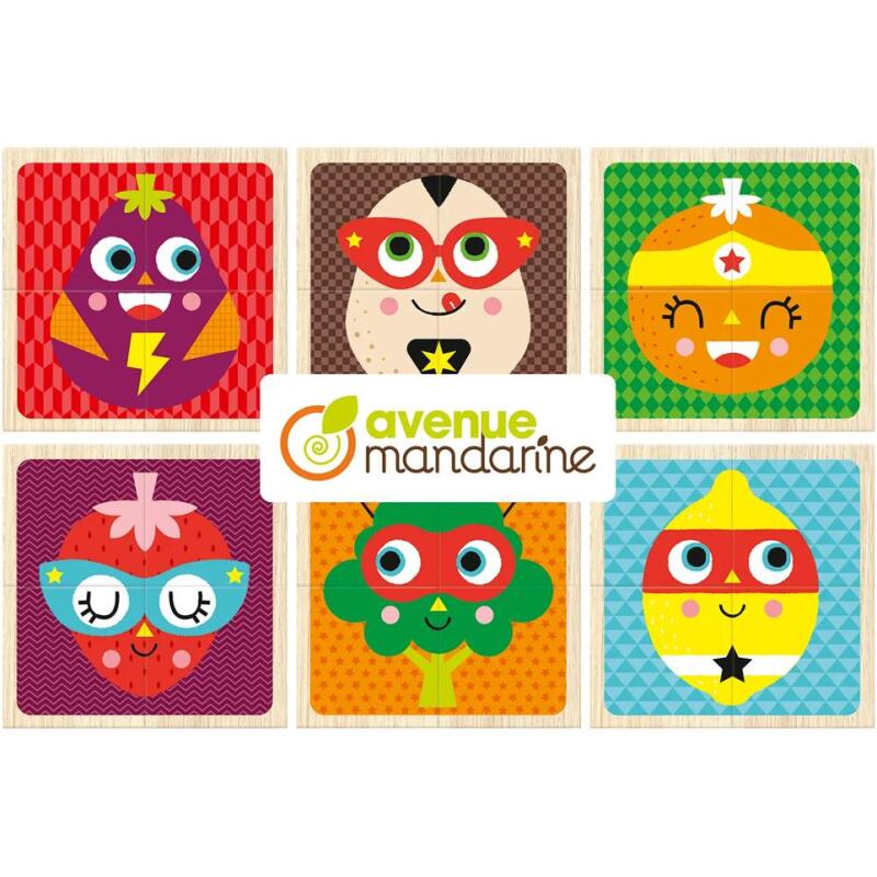 Cubes bois, Super Héros Fruits-Légumes - Multicolore