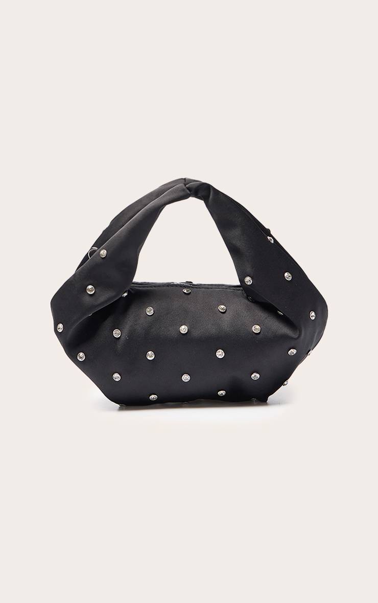 Noir Sac Pochette En Satin Prune Orné De Strass