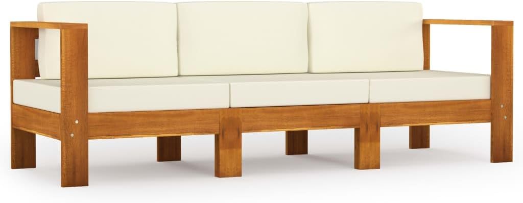 vidaXL Akazienholz Massiv Gartensofa 3-Sitzer mit Cremeweißen Auflagen Sofa Lounge Mittelsofa Gartenmöbel Loungesofa Couch Terrasse Garten KI0911164
