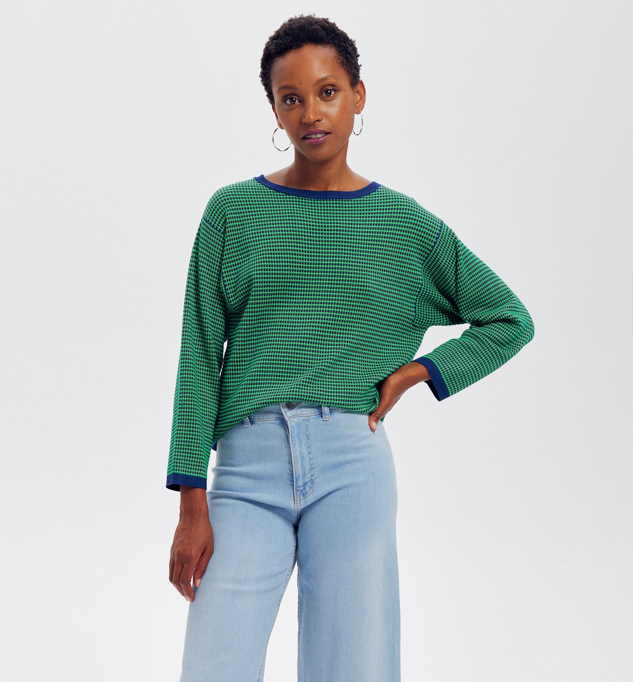 Pull effet jacquard Femme - Imprimé vert