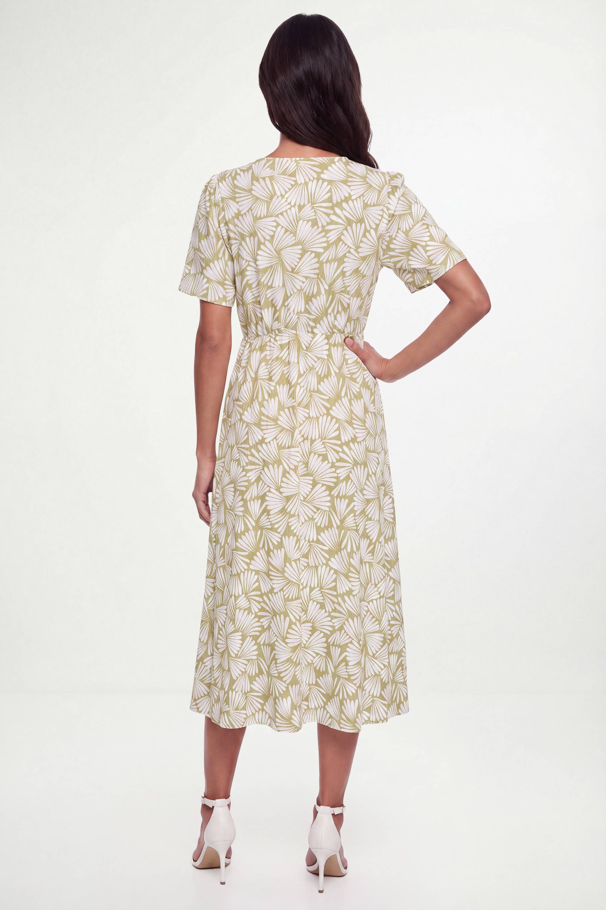 Wallis Robe Midi En Jersey À Manches Bouffantes Imprimé Éventail