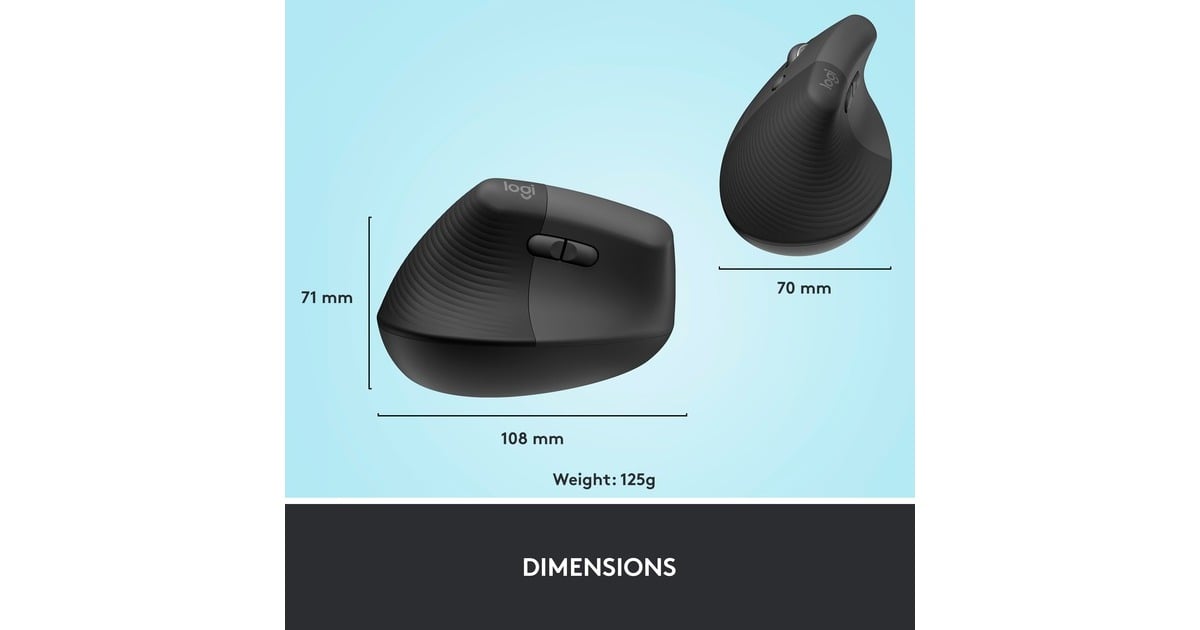 LogitechLift Vertical Ergonomische Muis - Linkshandig  (Grafiet/zwart, 4000 dpi, Bluetooth)