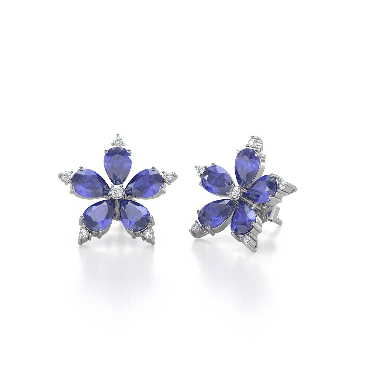 Boucles d'oreilles ADEN Fleur Tanzanite et Diamants sur Argent 925 4.52grs