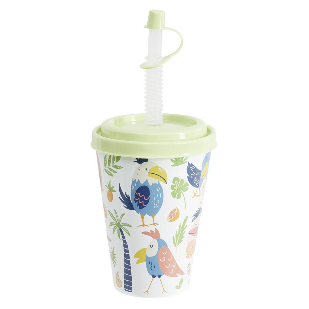 Gobelet avec couvercle paille plastique vert Ø8,7xH20cm