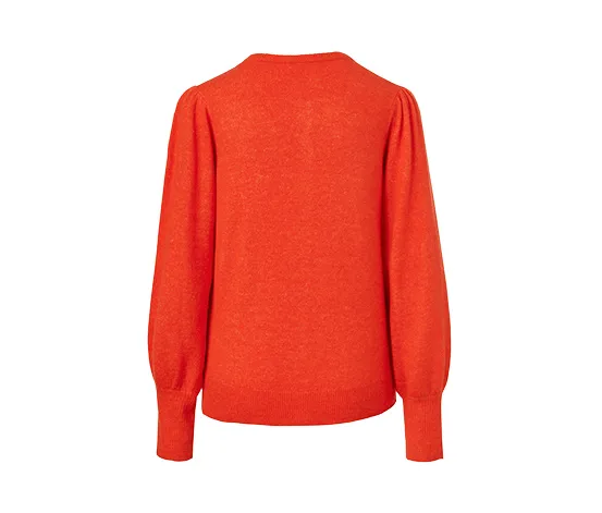 Feinstrickjacke mit Puffärmeln, orange-rot
