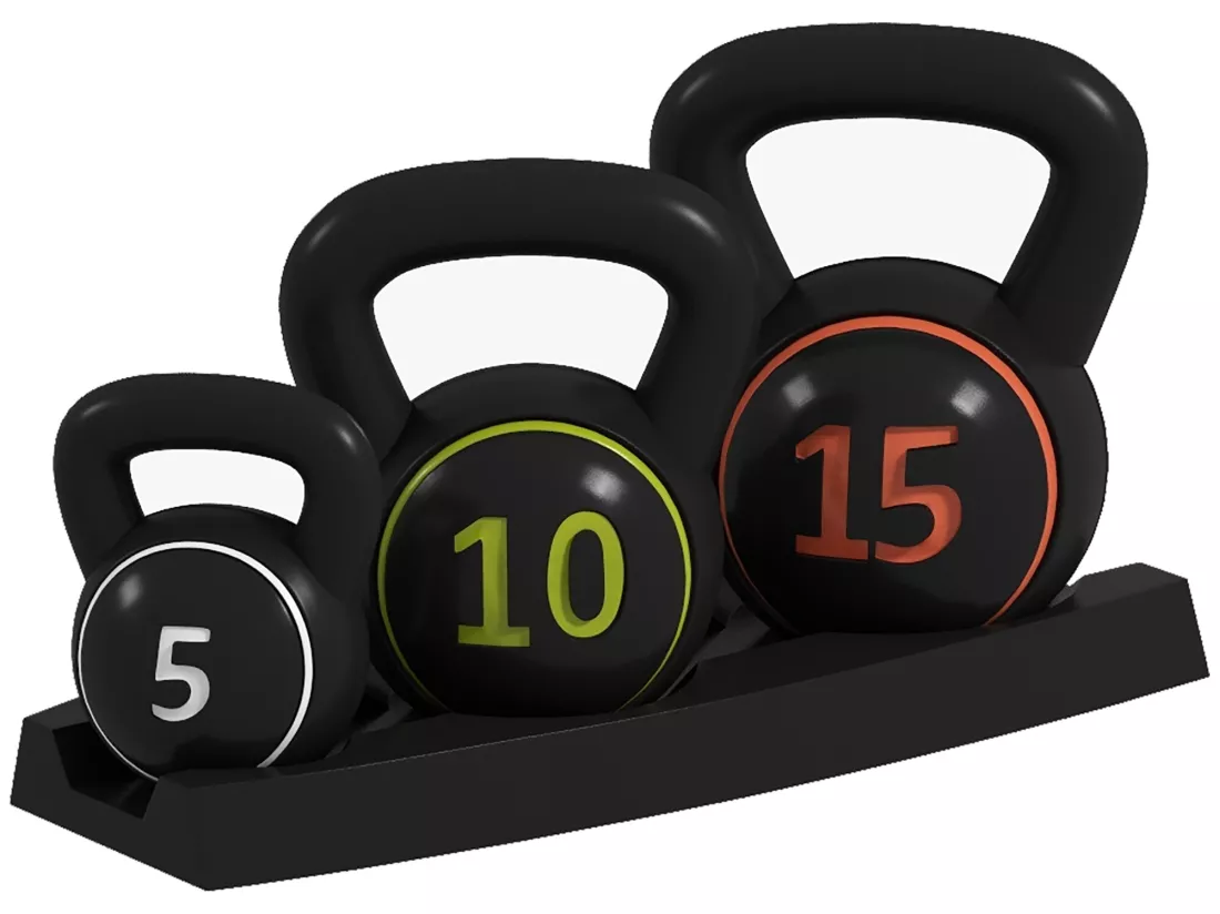 Lot de 3 kettlebells 2,2/4,5/6,8 Kg - prise ergonomique - entraînement musculaire & haltérophilie - PVC noir