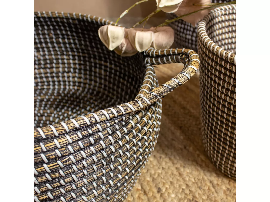 Now's Home - Panier En Jonc De Mer Marron Avec Anses 50x27cm Con Dao