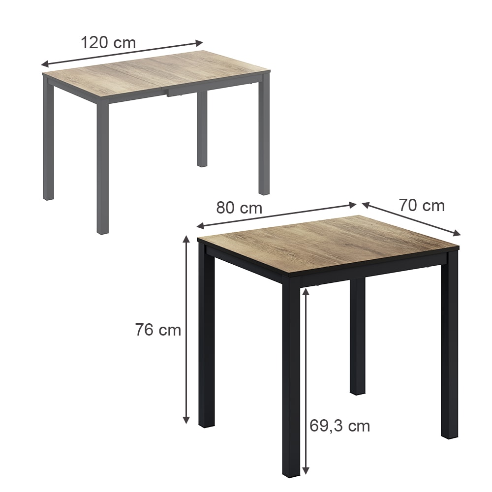 Vicco Esstisch Granny Eiche rustikal Anthrazit 120 x 70 cm ausziehbar