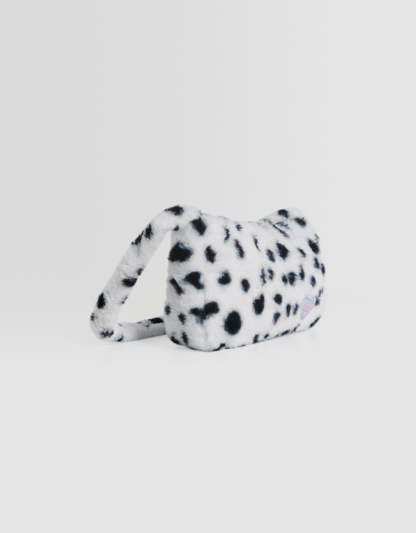 Bolsa de ombro felpuda com estampa animal