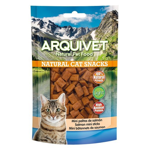 Petiscos Naturais para Gatos Mini Arquivet sticks sabor Salmão