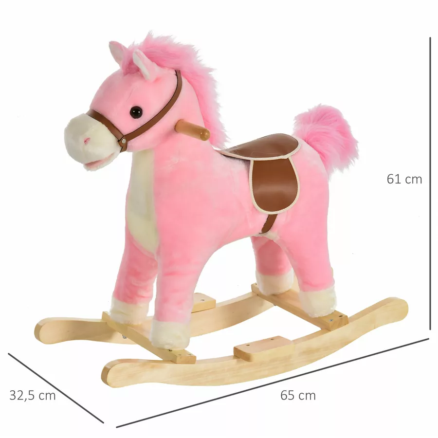 HOMCOM Kinder Schaukelpferd mit Tiergeräusche rosa