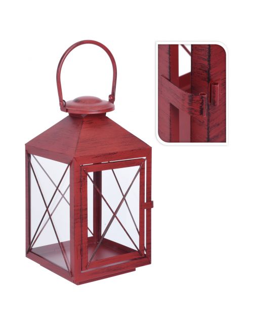 Homestyle Lantaarn Metaal - Kerstversiering - 36 cm Rood