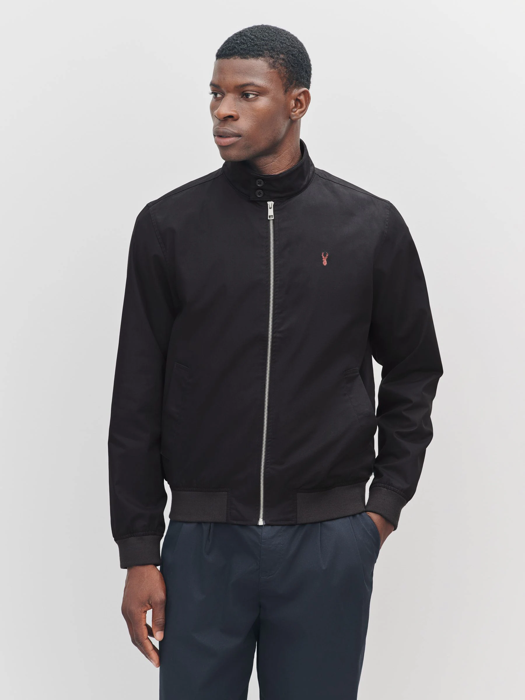 Zwart - Regenbestendig Harrington jack met geruite voering