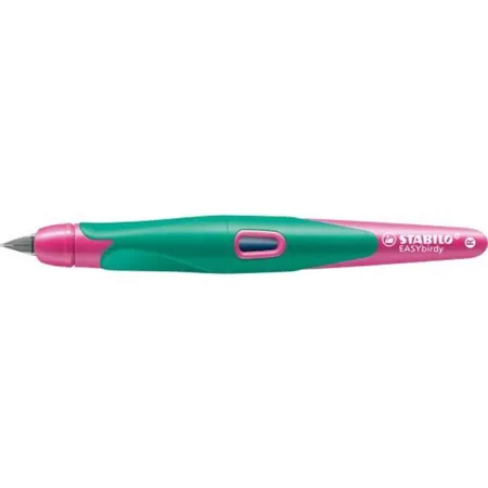 Ergonomischer Schulfüller für Rechtshänder mit Standard-Feder M - STABILO EASYbirdy in türkis/neonpink - Einzelstift - inklusive Patrone - Schreibfarbe blau (löschbar)