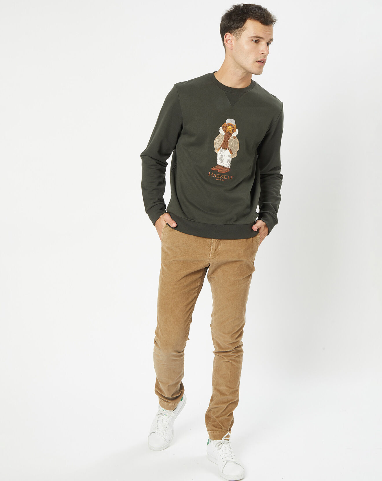 Hackett London Sweat col rond Dog Chrimas kaki