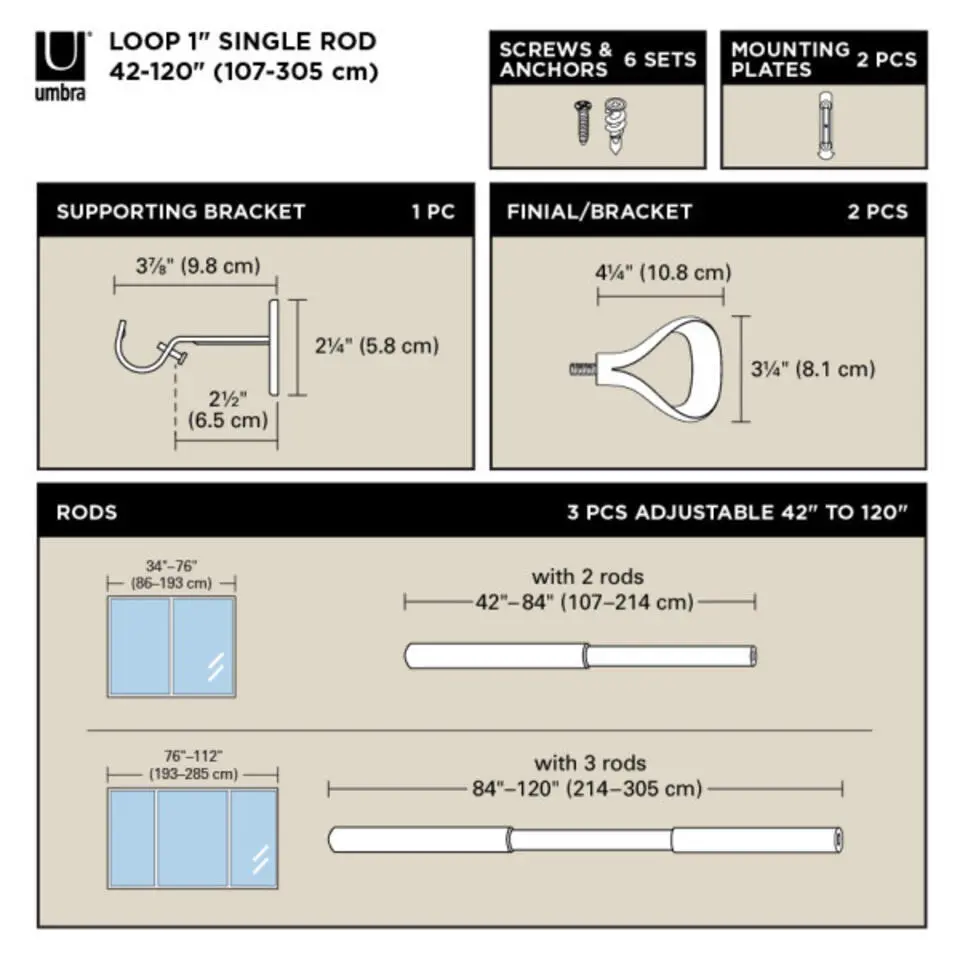 Umbra Loop 2,5 cm Gordijnroede, 93-304 cm