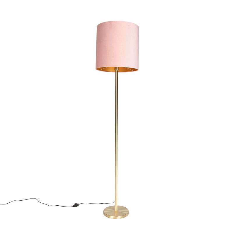 Romantische vloerlamp messing met roze kap 40 cm - Simplo