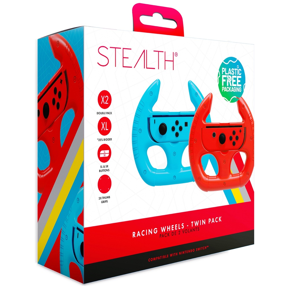 Stealth Nintendo Switch & Switch OLED Joy-Con Rennlenkrad Doppelpack – Neonblau und Rot
