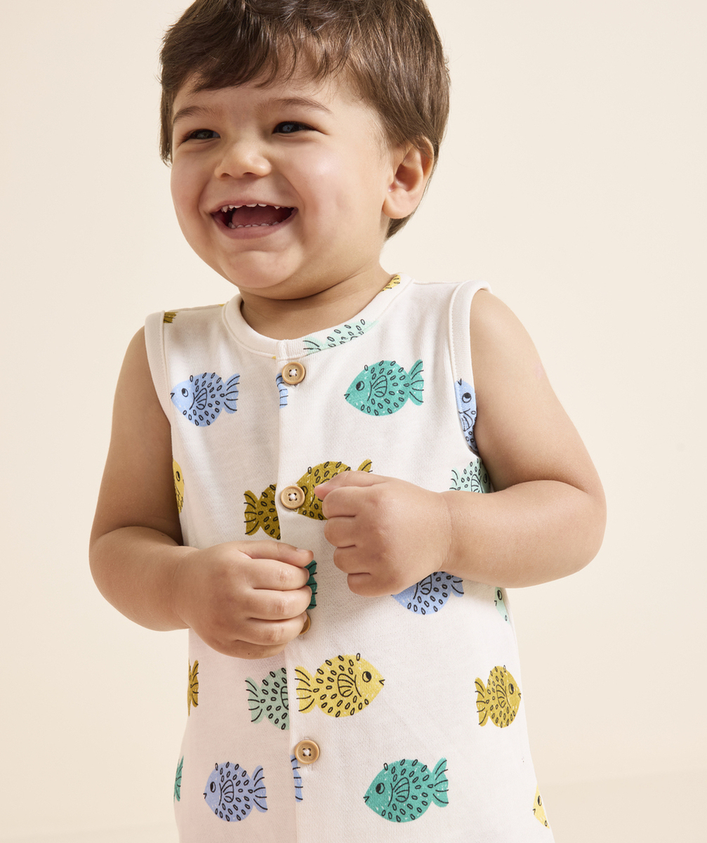 combishort bébé garçon en coton bio imprimé poissons