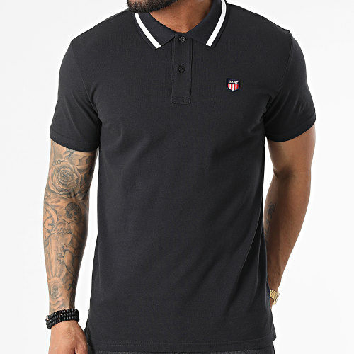 Polo Manches Courtes Retro Shield Pique 2002015 Noir