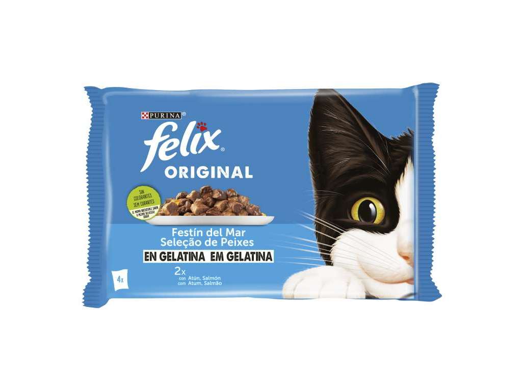 COMIDA HÚMIDA PARA GATO FELIX SELEÇÃO DE PEIXES 4X85G