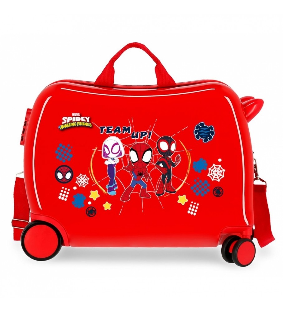 Mala infantil Joumma com estampa do Homem-Aranha e amigos, vermelha - 38x50x20cm -