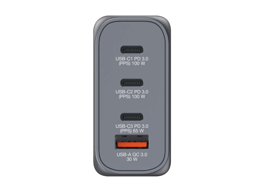 (100W) 3x USB C / 1x USB A GaN Ladegerät Netzteil PD 3.0 QC 3.0   Adapter Stecker EU / UK / US (32202) - Grau