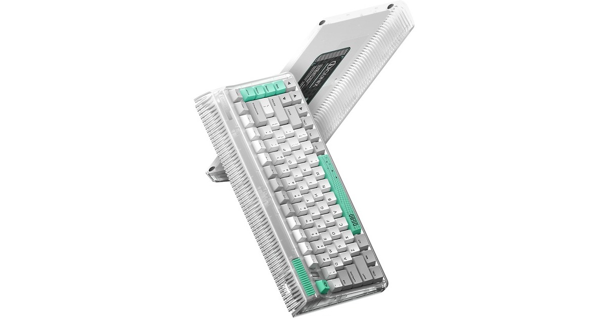 IqunixOG80 Wormhole Wireless Mechanical Keyboard, gaming toetsenbord  (Grijs/groen, US lay-out, Cherry MX Brown, RGB leds, 80% (TKL), Hot-swappable, PBT, 2.4GHz | Bluetooth 5.1 | USB-C)