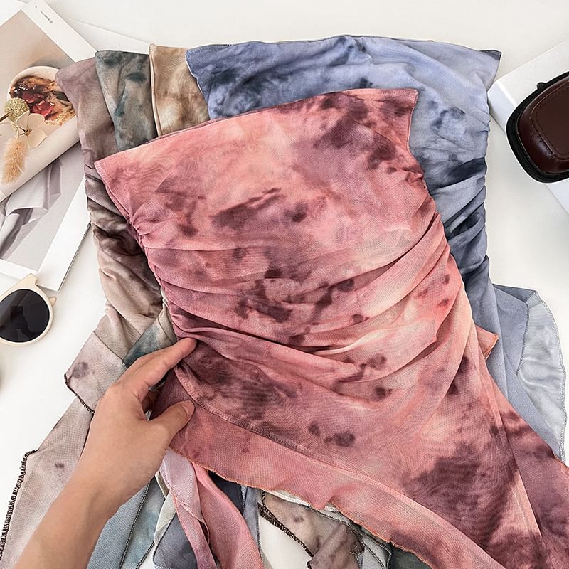 Babique - Tie Dye asymmetrische top met ruches en geplooide mesh