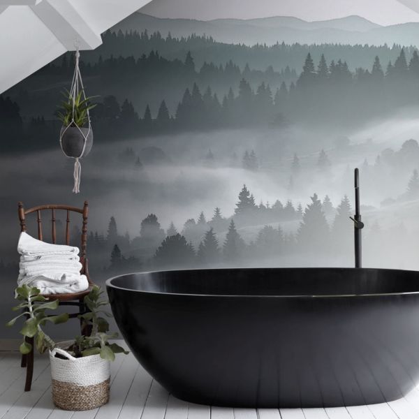 Estahome Mistige Bergen Fotobehang  - 2,79 x 2,79 m - Groen