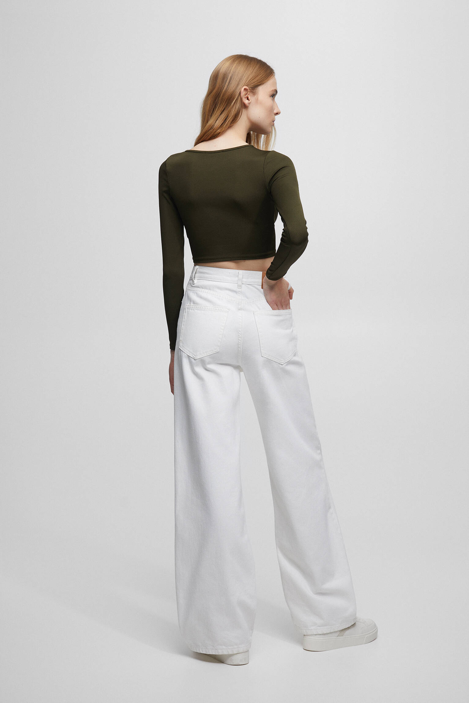 Blusa de manga comprida com recortes - cáqui médio