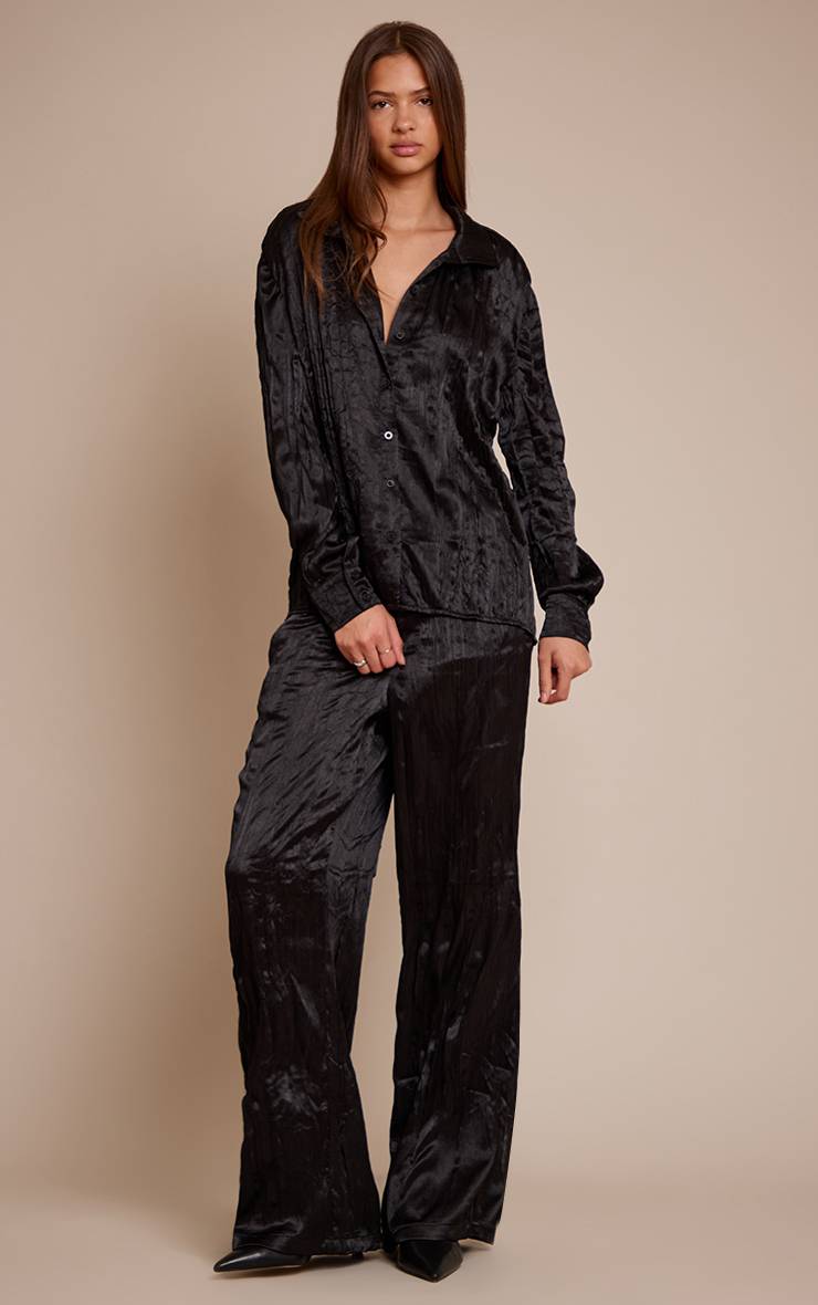 Noir Chemise Oversize En Satin Texturé