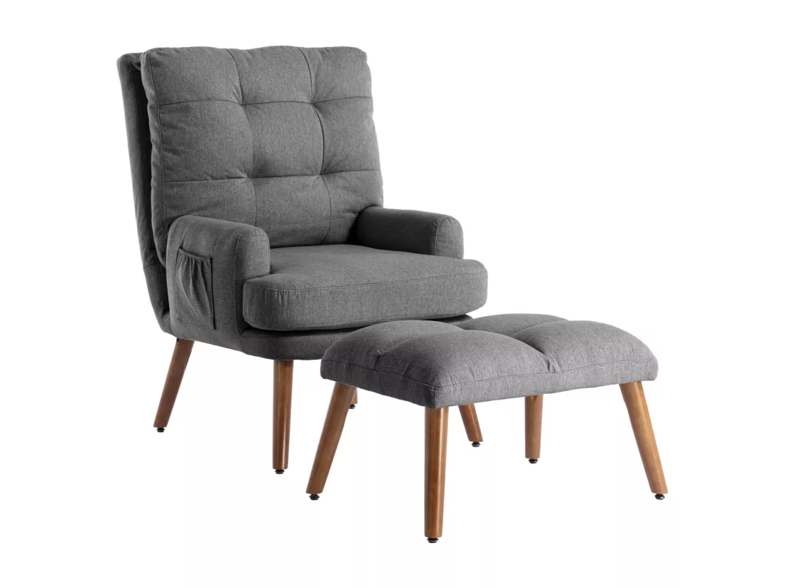 Chaise longue avec repose-pieds, dossier réglable sur 10 niveaux, inclinable, chaise avec étagère latérale-Gris