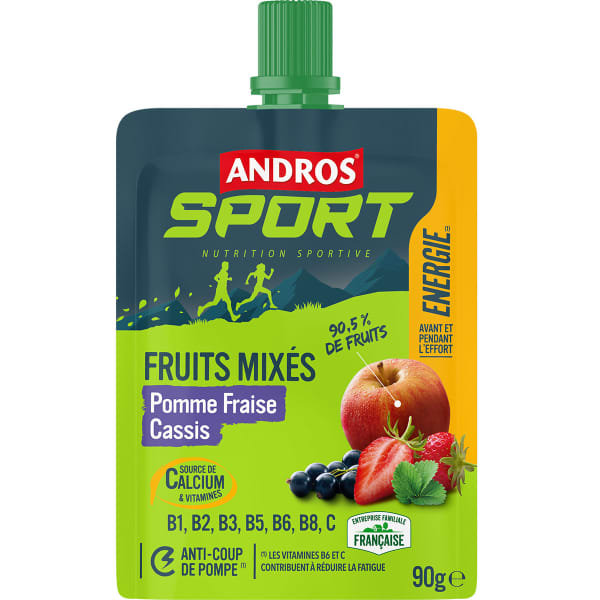 Compotes & purées énergétiques ANDROS GOURDE DE FRUITS MIXES POMME FRAISE CASSIS 4X90G