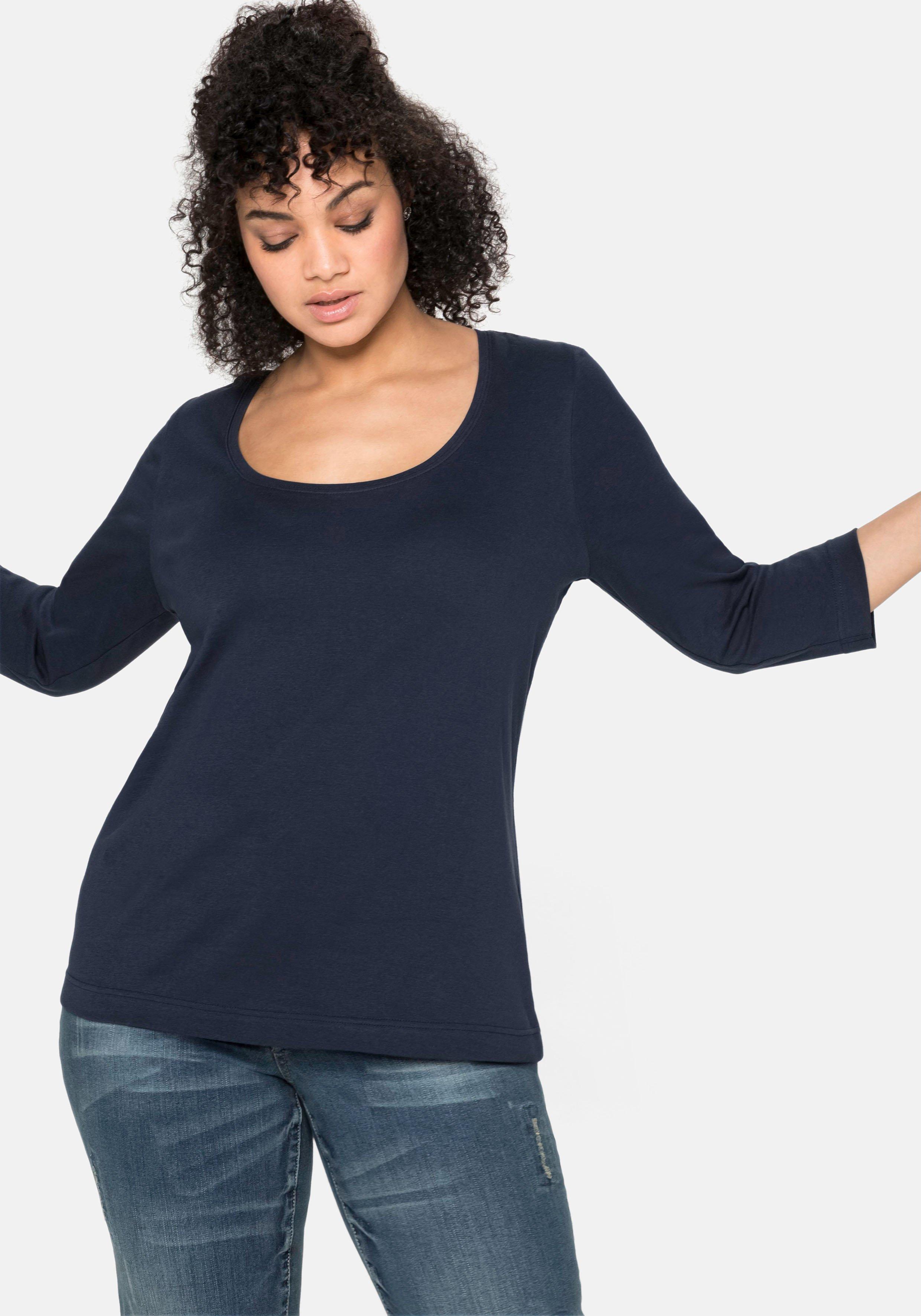 Shirt mit 3/4-Arm und weitem Rundhalsausschnitt