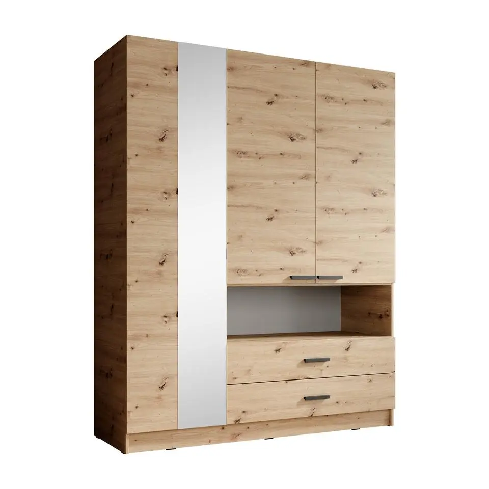 Meubella - Kledingkast Tobin - Eiken - 158 cm - Met spiegel