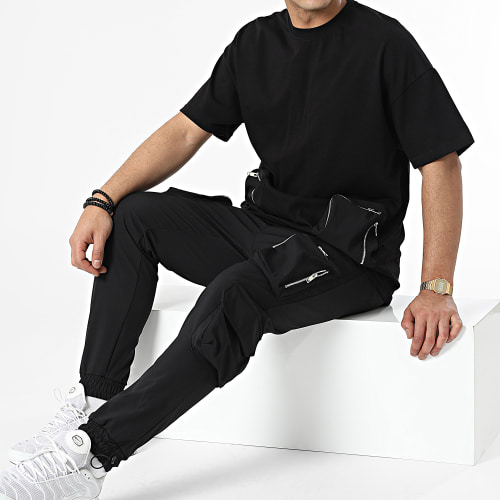 Ensemble Tee Shirt Poche Et Pantalon Jogging LL600 Noir