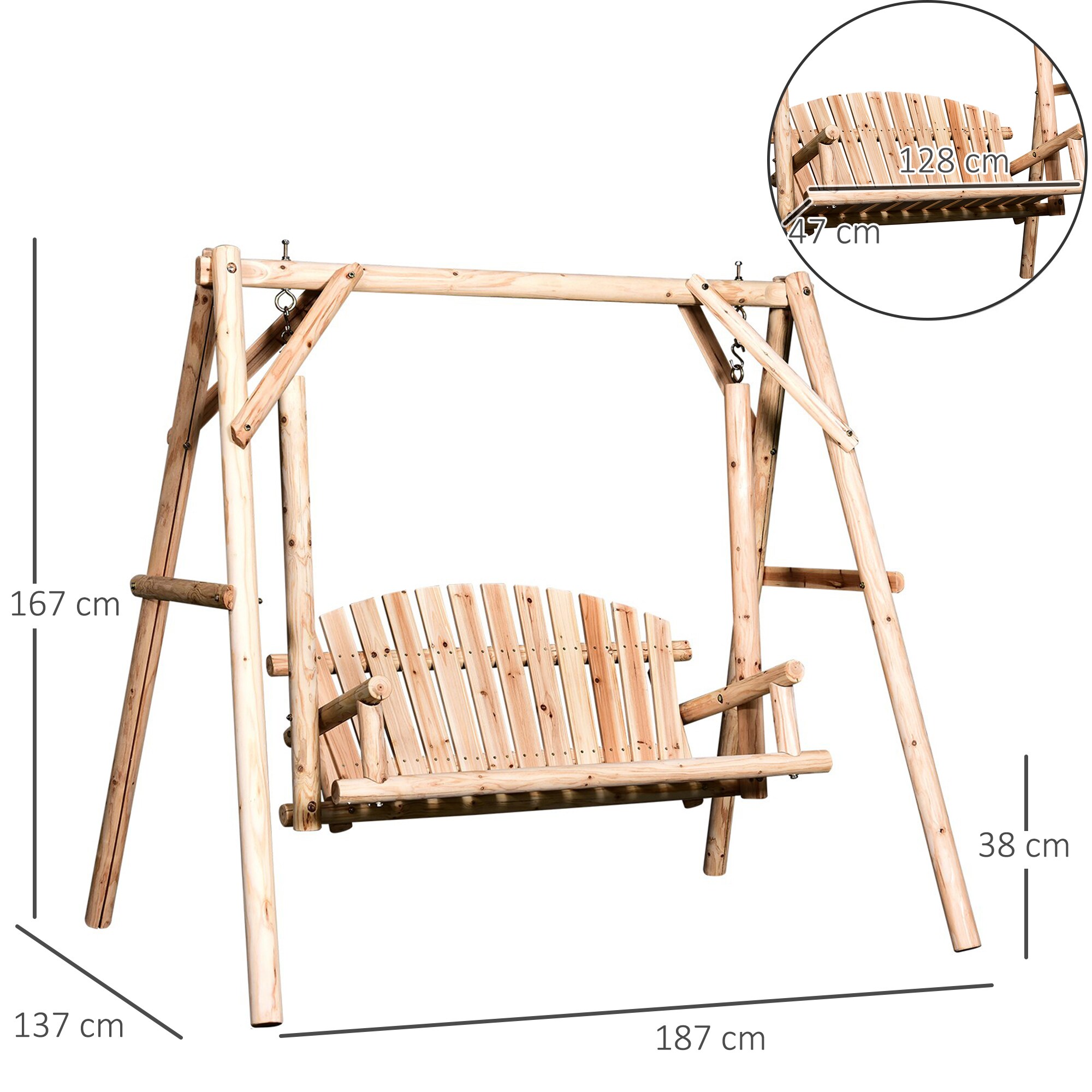 Outsunny Hollywoodschaukel als 2-Sitzer 187 x 137 x 170 cm (BxTxH)