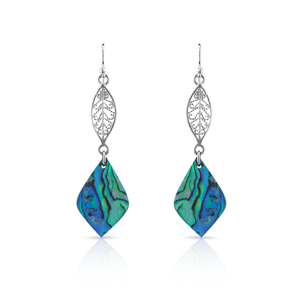 Boucles d'oreilles argent 925 pendants losanges nacre abalone