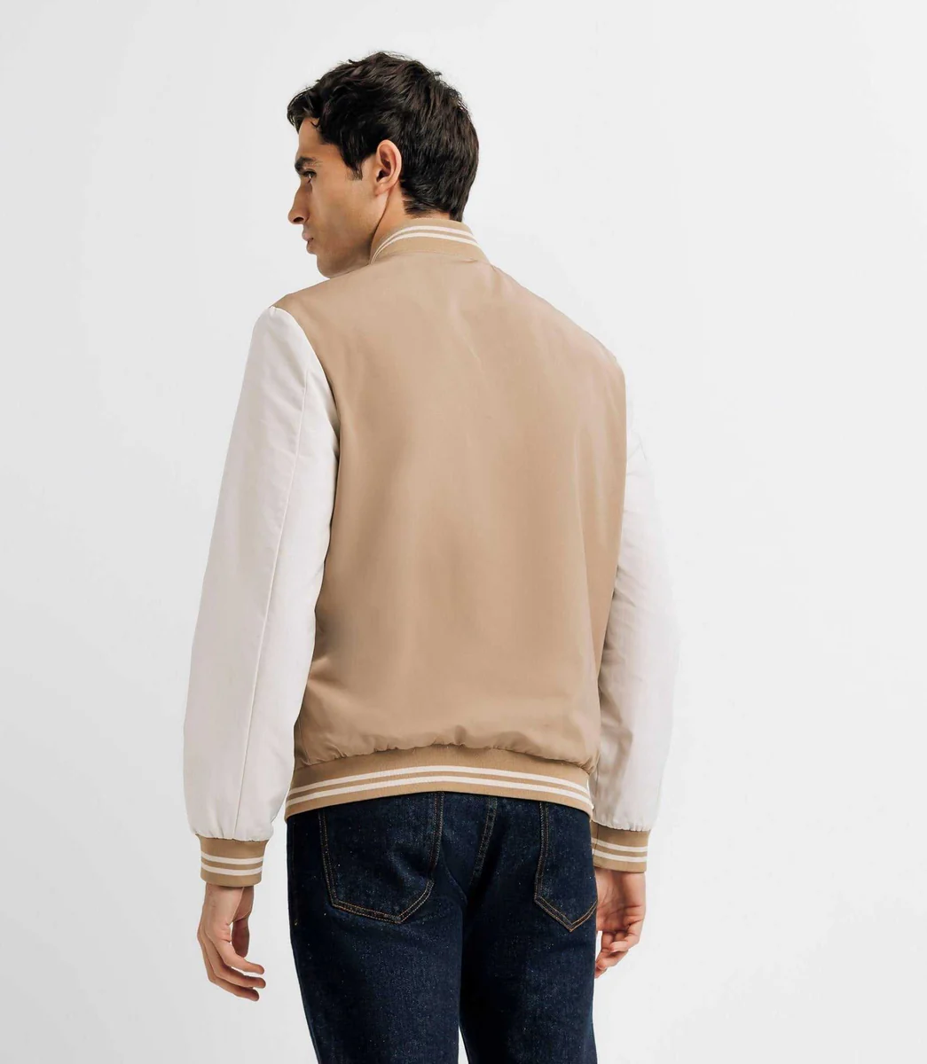 Blouson teddy bicolore beige et blanc