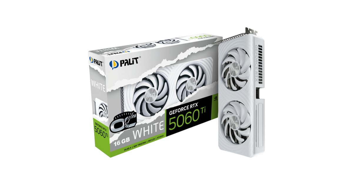 PalitGeForce RTX 5060 Ti OC WHITE 16GB grafische kaart  (Wit, DLSS 4, 3x DisplayPort, 1x HDMI 2.1)
