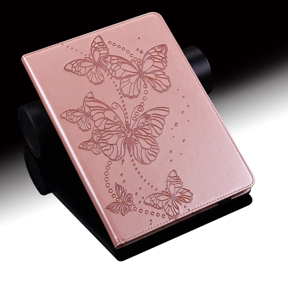 Samsung Galaxy Tab A11 / A9 Leder Tasche Flip Cover Butterflies Imprint   S-Pen Halterung - Roségold