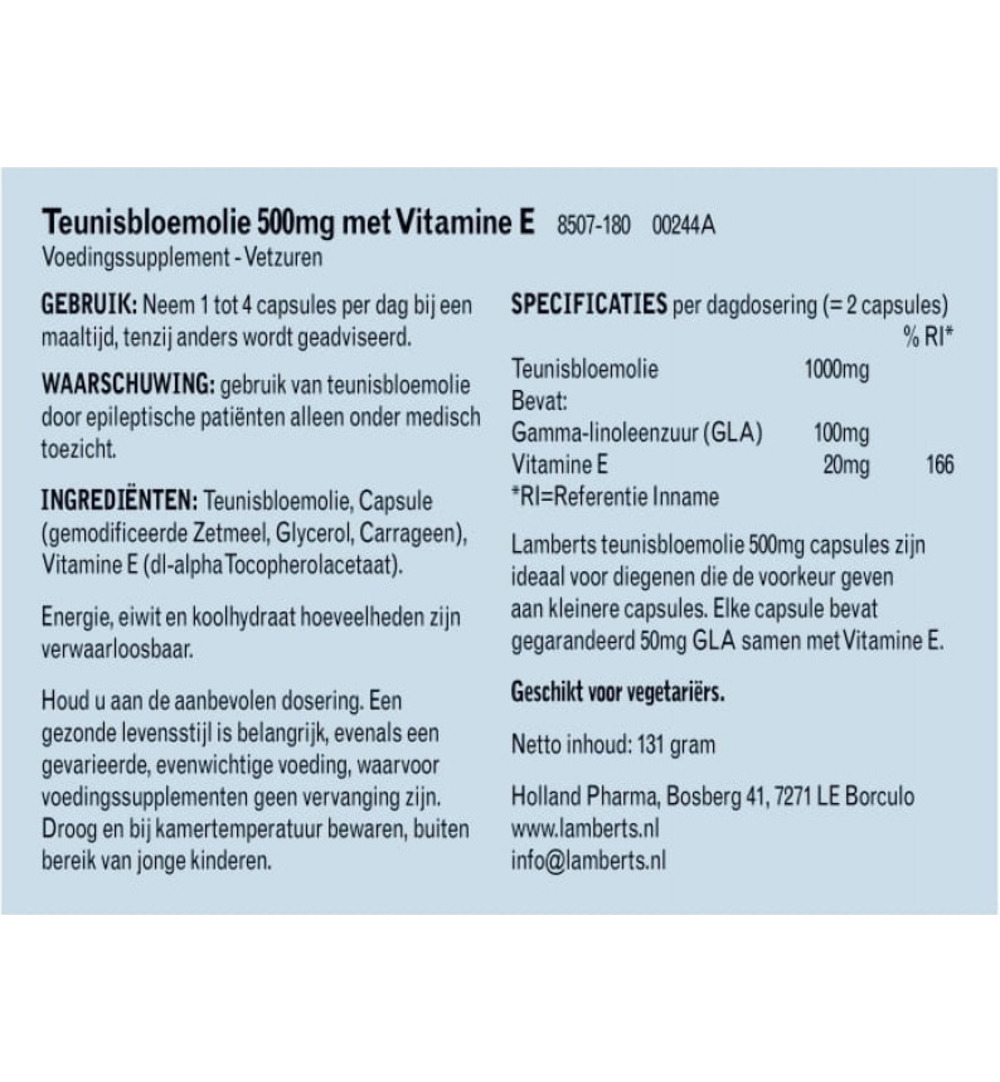 Lamberts Teunisbloemolie 500Mg (180 vega capsules)