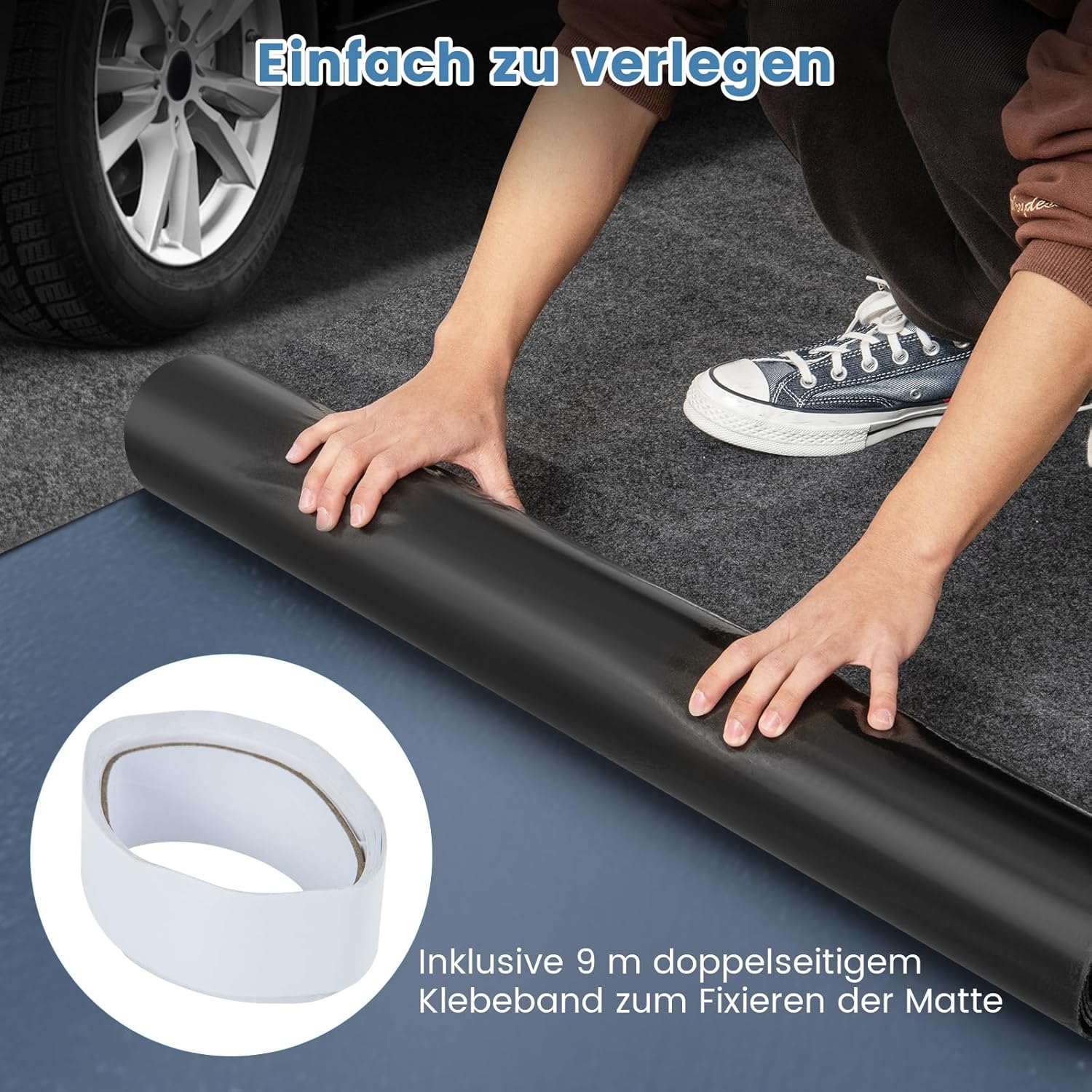 COSTWAY Garage Bodenmatte, 800 x 220 cm Auto Ölauffangmatte, Ölmatte rutschfest & wasserdicht & wiederverwendbar, Garagenmatte Antirutschmatte mit doppelseitigem Klebeband für Garage, Werkstatt