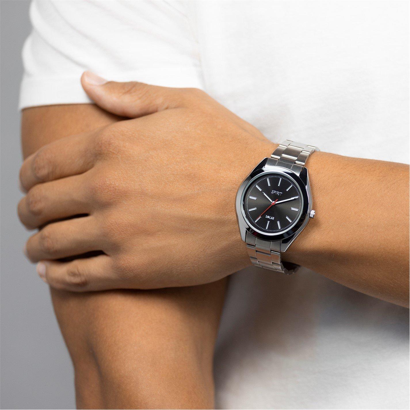 Spirit Gents Silver Bracelet Black Sunray Dial Watch