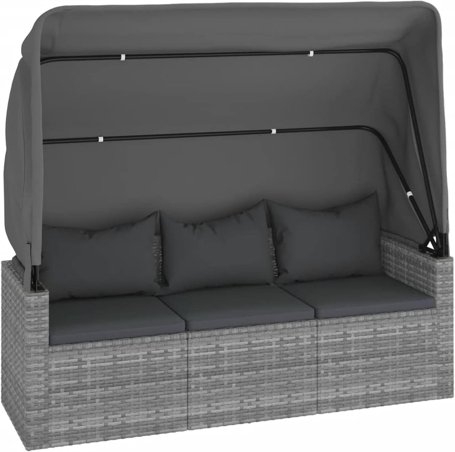 Fasba 4-TLG. Gartensofa mit Sonnendach, Gartensofa 3 Sitzer, Gartenlounge Set Polyrattan, Sonnenliege Gartenliege Mittelsofa Fu?hocker Poly Rattan Grau/ 3186649